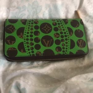Louis Vuitton green polka dot long wallet